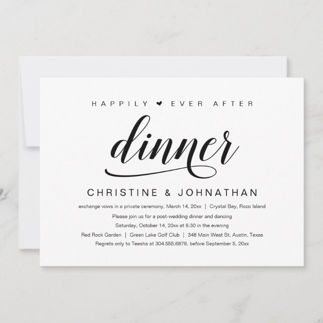 Invitación Boda Elopement, feliz por siempre después de cenar (Anverso)
