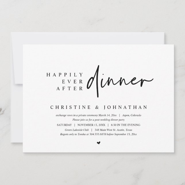 Invitación Boda Elopement, feliz por siempre después de cenar (Anverso)