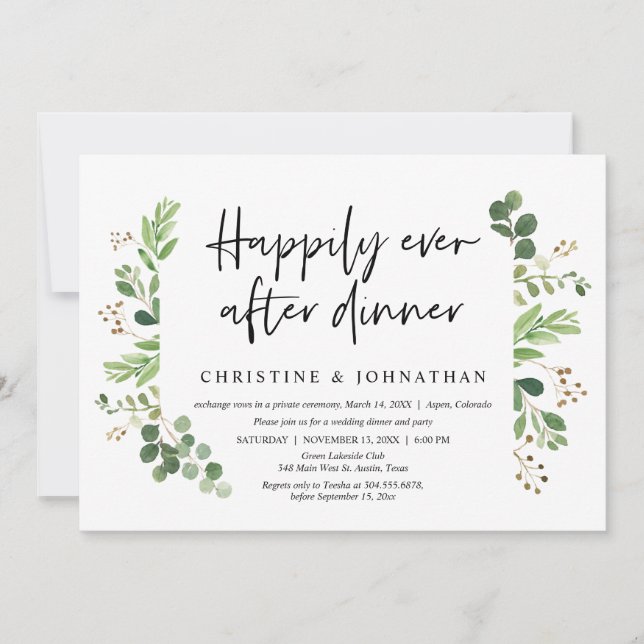 Invitación Boda Elopement, feliz por siempre después de cenar (Anverso)