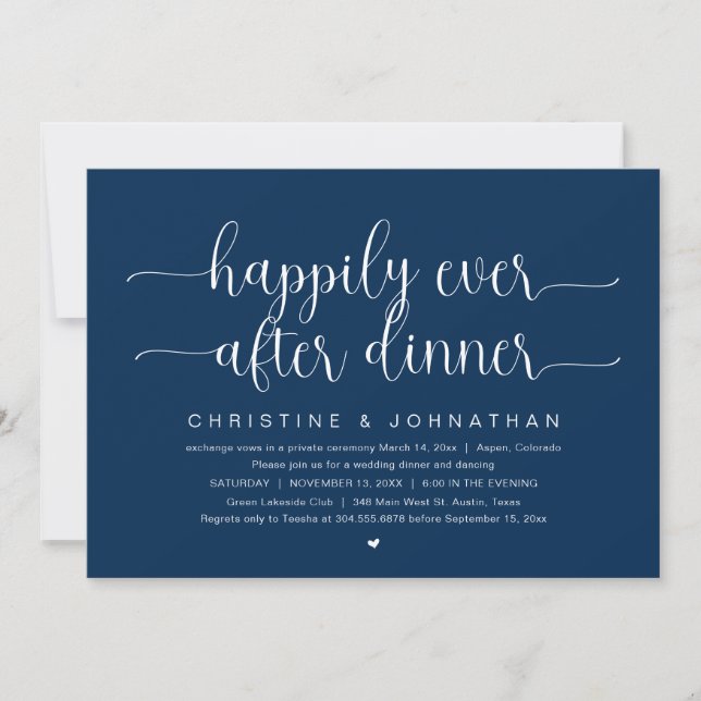 Invitación Boda Elopement, feliz por siempre después de cenar (Anverso)
