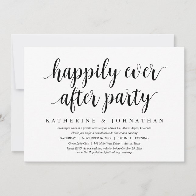 Invitación Boda Elopement, feliz por siempre después de cenar (Anverso)