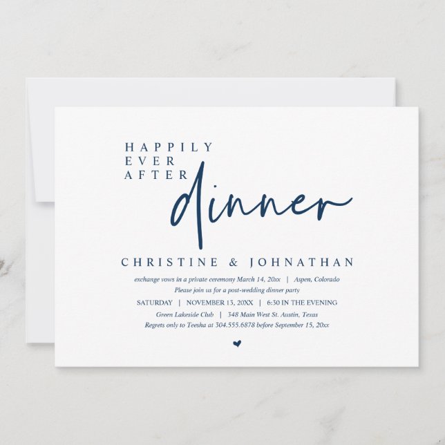 Invitación Boda Elopement, feliz por siempre después de cenar (Anverso)
