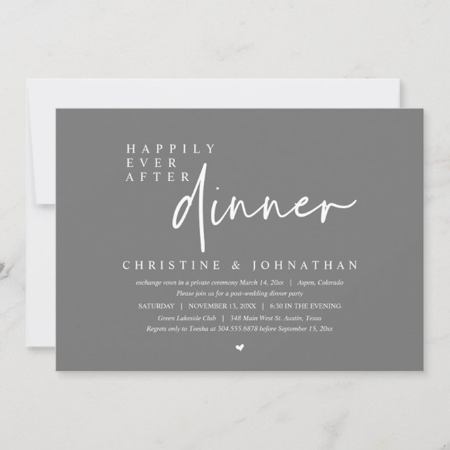 Invitación Boda Elopement, feliz por siempre después de cenar (Anverso)