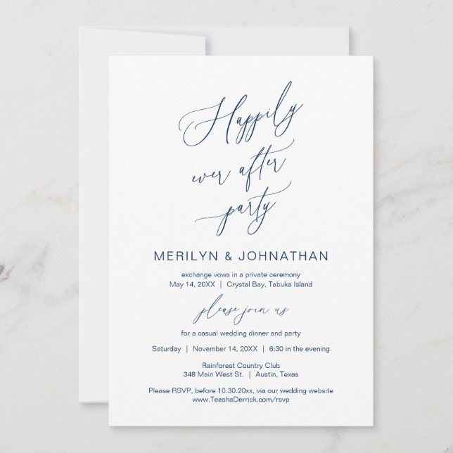 Invitación Boda Elopement, Feliz Por Siempre Después De Fiest (Anverso)