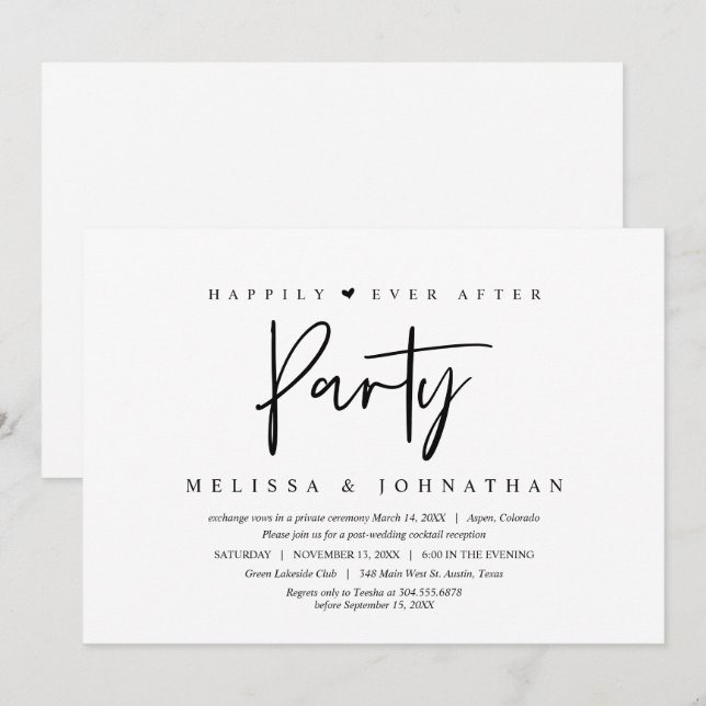 Invitación Boda Elopement, felizmente después de fiesta (Anverso / Reverso)