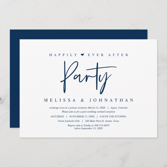 Invitación Boda Elopement, felizmente después de fiesta Invit (Anverso / Reverso)