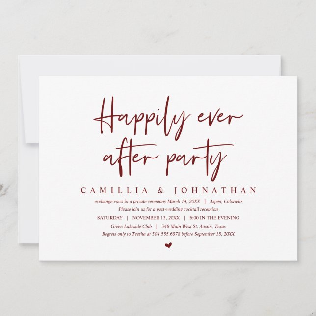 Invitación Boda Elopement, felizmente nunca después de Fiesta (Anverso)