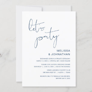 Invitación Boda Elopement. Fiesta, azul marino elegante