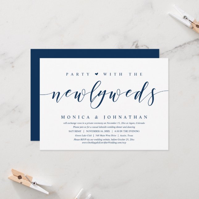 Invitación Boda Elopement, Fiesta con los recién casados Invi (Anverso/Reverso In Situ)