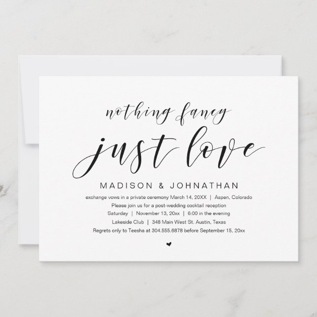 Invitación Boda Elopement Fiesta, Nothing Fancy sólo ama (Anverso)