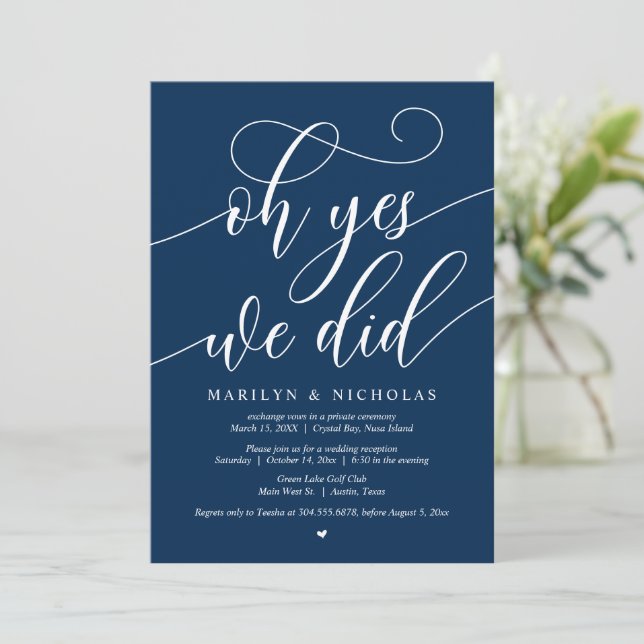 Invitación Boda Elopement Fiesta, Oh Sí, Lo Hicimos (Anverso de pie)