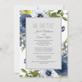 Invitación Boda Elopement Floral Blanco Amarillo Azul Marino