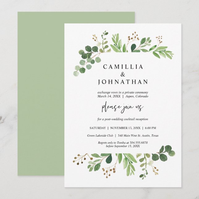 Invitación Boda Elopement, Green Garden Designs (Anverso / Reverso)