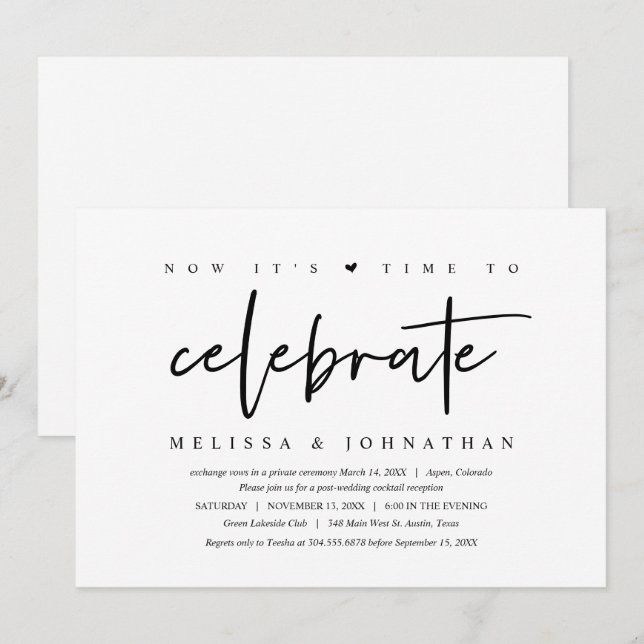 Invitación Boda Elopement, hora de celebrar (Anverso / Reverso)