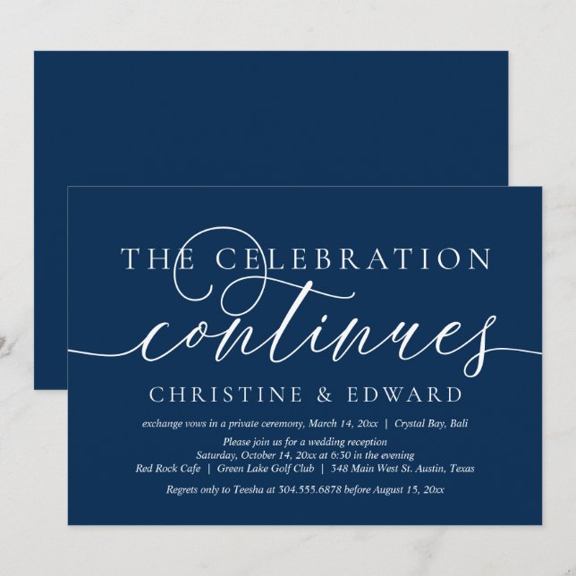 Invitación Boda Elopement, la celebración continúa (Anverso / Reverso)