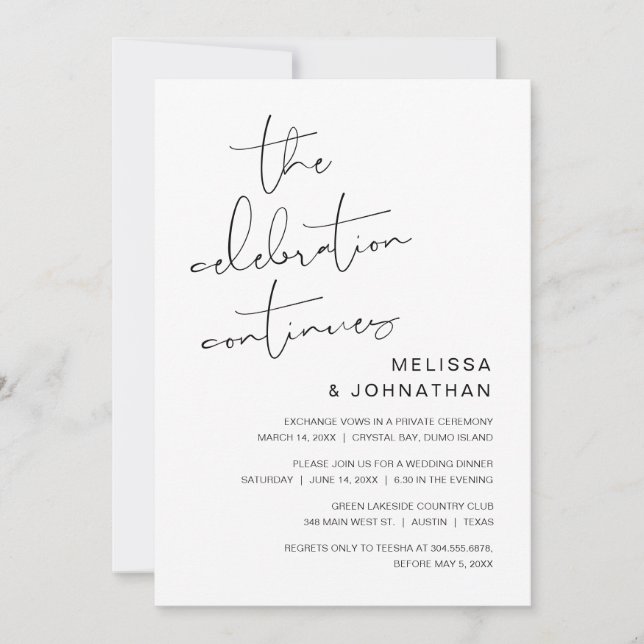 Invitación Boda Elopement, La Celebración Continúa Invitando (Anverso)