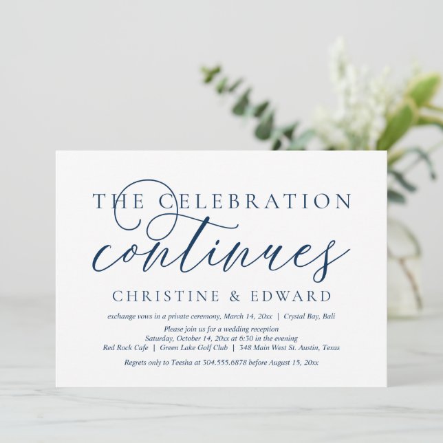 Invitación Boda Elopement, La Celebración Continúa Invitando (Anverso de pie)