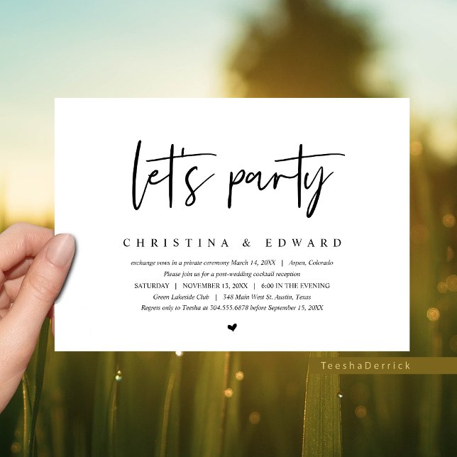 Invitación Boda Elopement, Minimalista moderno, deja fiesta (Let's Party, Wedding Post Wedding Elopement Brunch/ Dinner/ Party Invitation in Modern Casual Design)