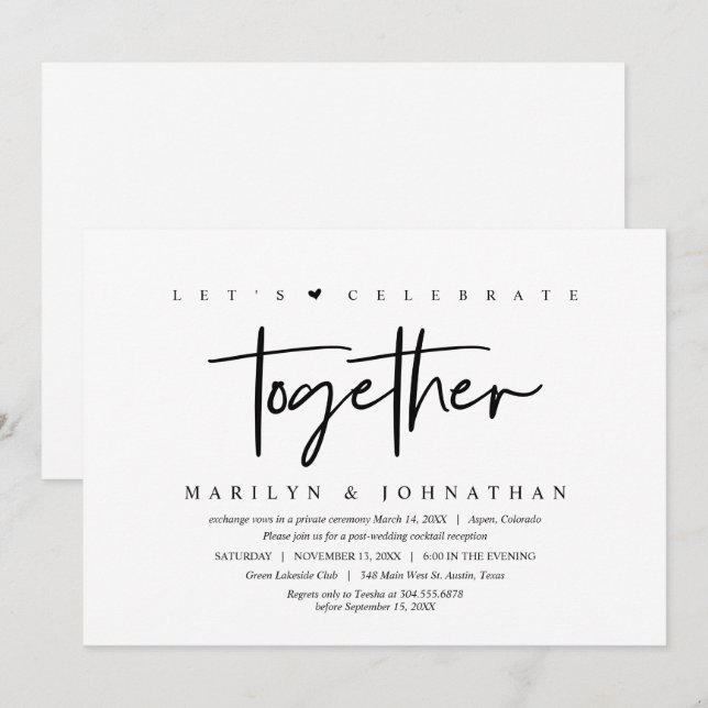 Invitación Boda Elopement, Modern, Fiesta con nosotros Invi (Anverso / Reverso)