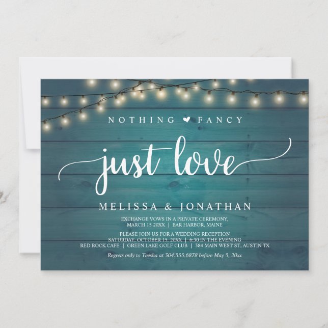 Invitación Boda Elopement, Nada De Fancy Just Love (Anverso)