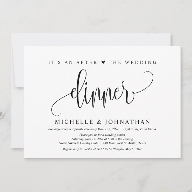 Invitación Boda Elopement, y después de la cena boda (Anverso)