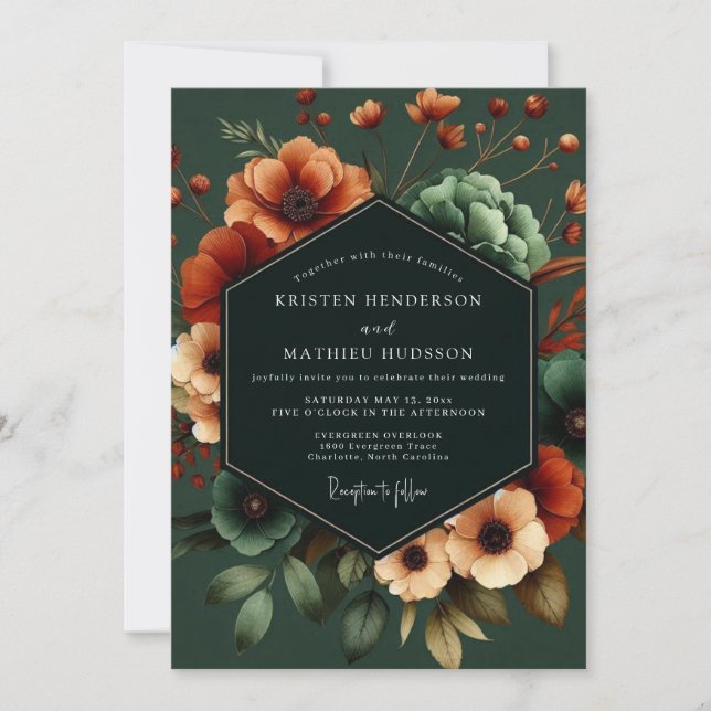 Invitación Boda Emerald Poppy Noir (Anverso)