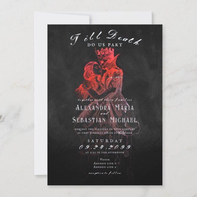 Invitación Boda Emo Whimsygoth Gótico Oscuro Hasta la Muerte (Anverso)