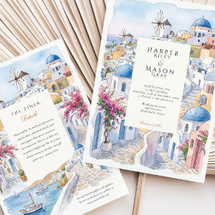 Invitación Boda en acuarela de Mykonos Santorini Grecia