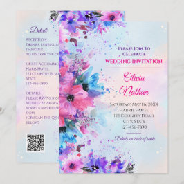 Invitación Boda en acuarela de vibrante fucsia y púrpura