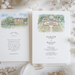 Invitación Boda en acuarela del Château de Villette Francia