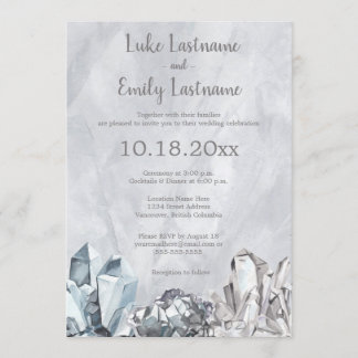 Invitación Boda en acuarela gris con geodas y piedras precios