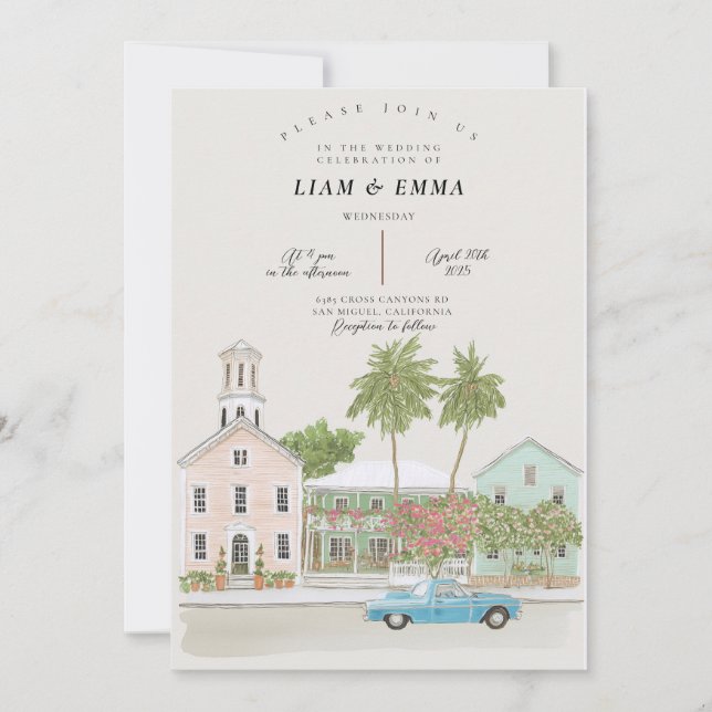 Invitación Boda en acuarela KEY WEST Florida keys  (Anverso)