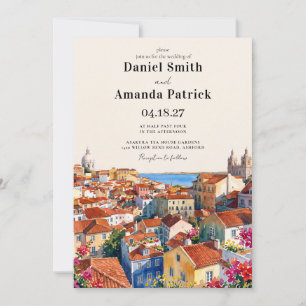Invitación Boda en acuarela Lisboa Portugal Europeo