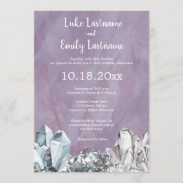 Invitación Boda en acuarela púrpura con geodas y piedras prec