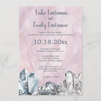 Invitación Boda en acuarela rosa con geodas y piedras precios