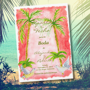 Invitación Boda en acuarela tropical española, guárdala la fe