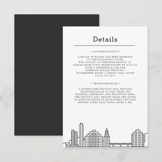 Invitación Boda en Austin | Detalles de Invitados (Anverso / Reverso)