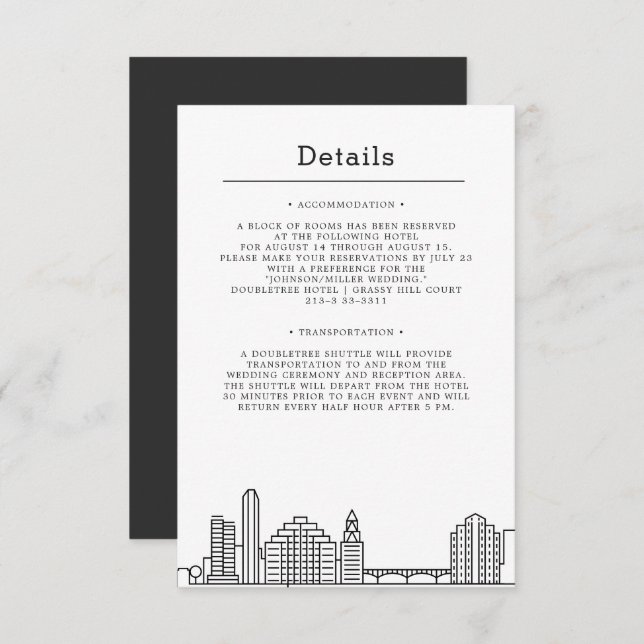 Invitación Boda en Austin | Detalles del Invitado (Anverso / Reverso)