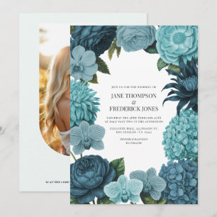 Invitación Boda en azul salvia, verde teal glaciar y menta hi