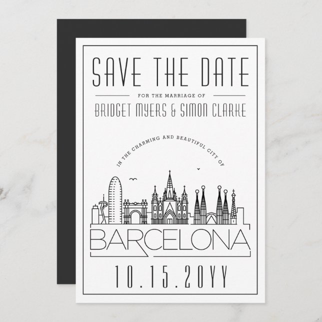 Invitación Boda en Barcelona Silueta estilizada del cielo Res (Anverso / Reverso)