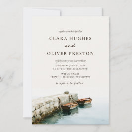 Invitación Boda en barco en la costa de Amalfi en azul pizarr
