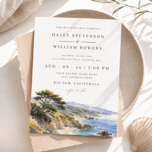 Invitación Boda en Big Sur acuarela de la costa de California