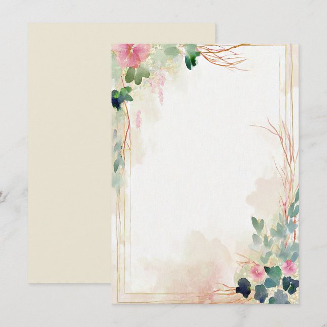 Invitación Boda en blanco de marco floral de acuarela rosa (Anverso / Reverso)