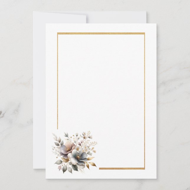 Invitación Boda en blanco de marco floral y dorado simple (Anverso)