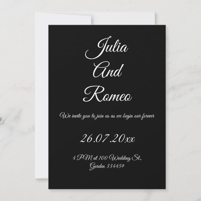 Invitación Boda en Blanco y Negro  (Anverso)