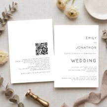 Boda en blanco y negro con código QR de tipografía