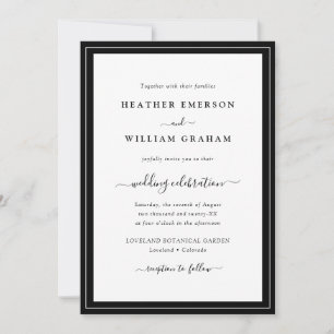 Invitación Boda en Blanco y Negro con Letra Moderna