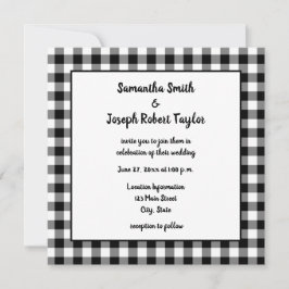 Invitación Boda en blanco y negro de Gingham Plaid