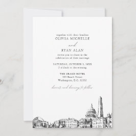 Invitación Boda en Blanco y Negro del Paisaje Urbano Moderno 