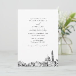 Invitación Boda en Blanco y Negro del Paisaje Urbano Moderno